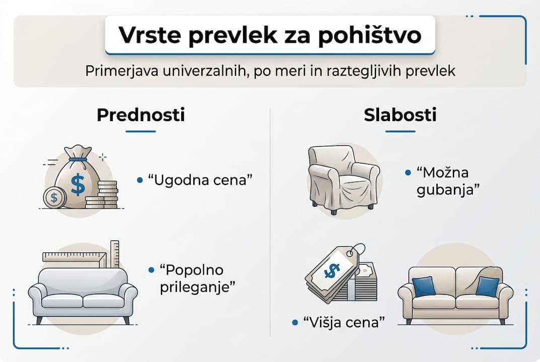 Infografika: vrste prevlek za pohištvo – prednosti in slabosti
