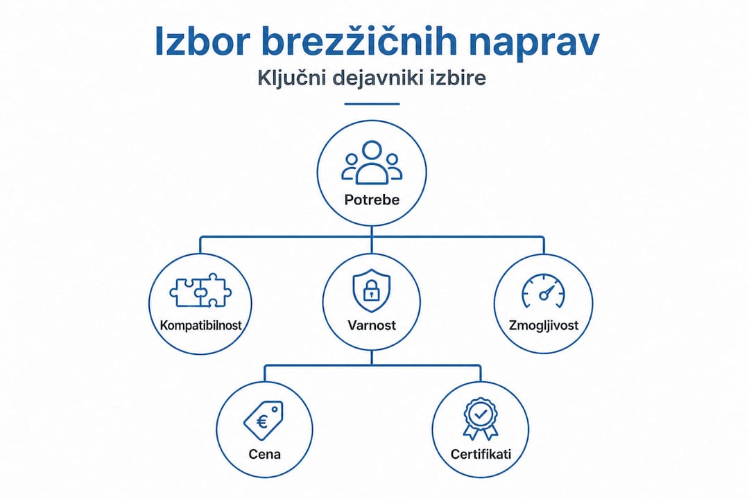 Pregled najpomembnejših dejavnikov pri izbiri brezžičnih naprav v obliki infografike