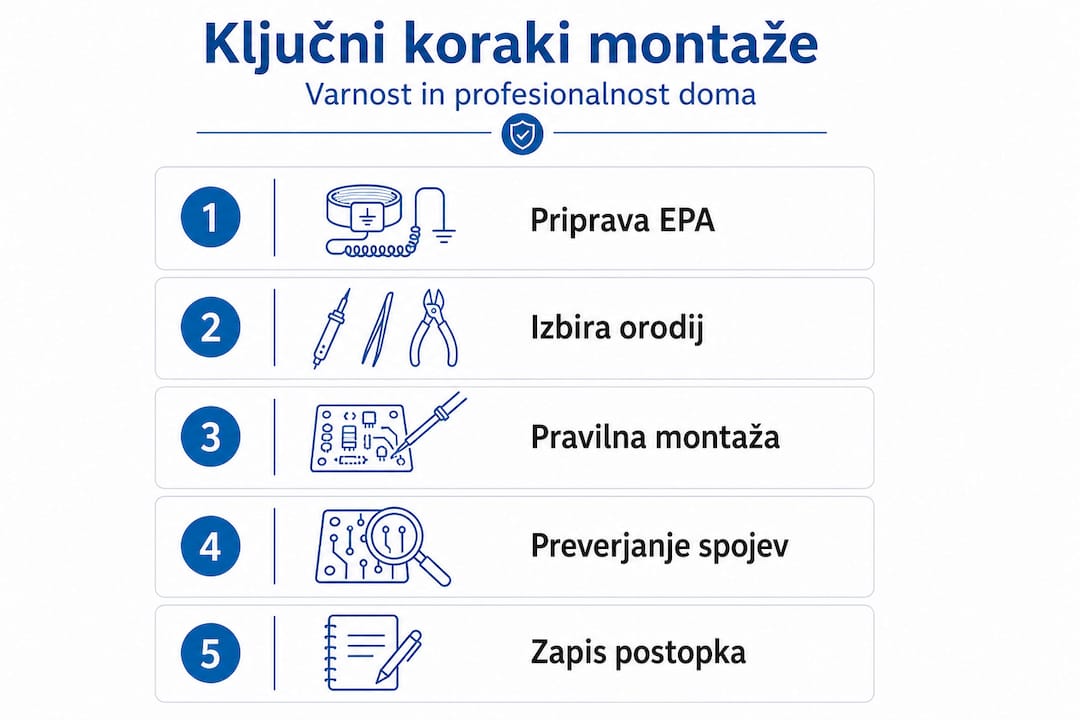Infografika s prikazom glavnih korakov sestavljanja elektronskih naprav