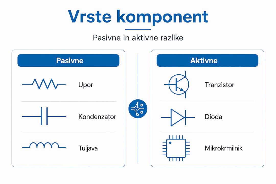 Infografika: razlike med aktivnimi in pasivnimi elektronskimi komponentami