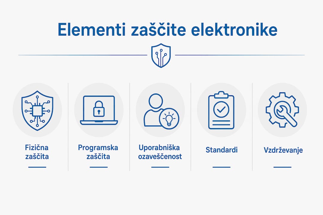Na infografiki so zbrani najpomembnejši vidiki zaščite elektronskih naprav.