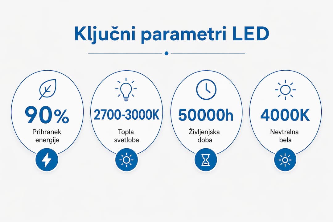 Pregled ključnih tehničnih lastnosti LED svetil za leto 2026 v slikah