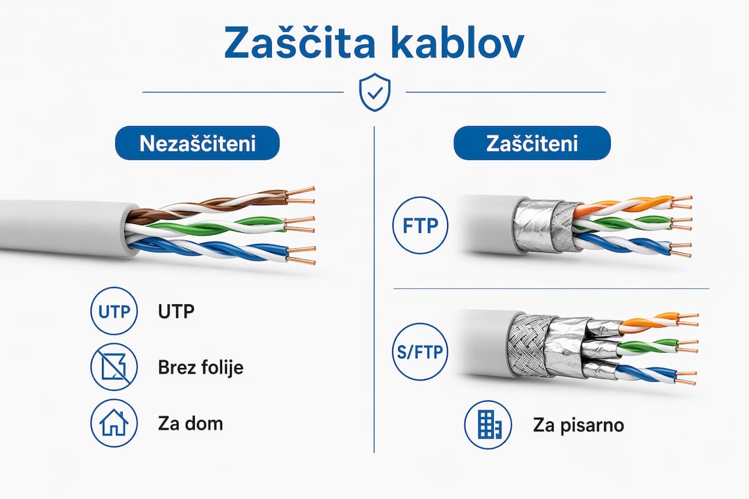 Pregled različnih načinov zaščite za mrežne kable v obliki infografike