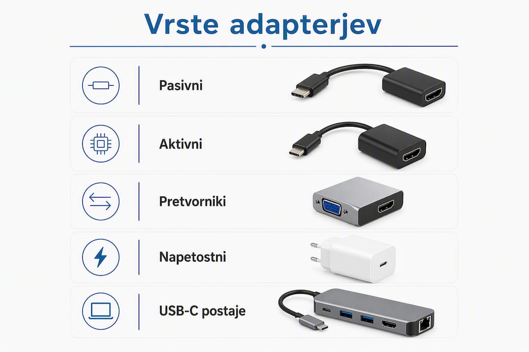 Pregled različnih vrst adapterjev in kako delujejo – infografika