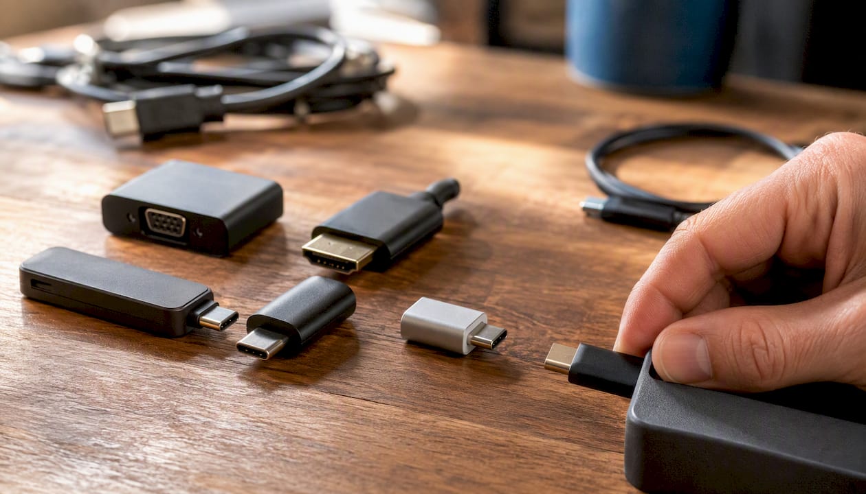 Roka priklopi USB-C adapter na napajalni priključek.