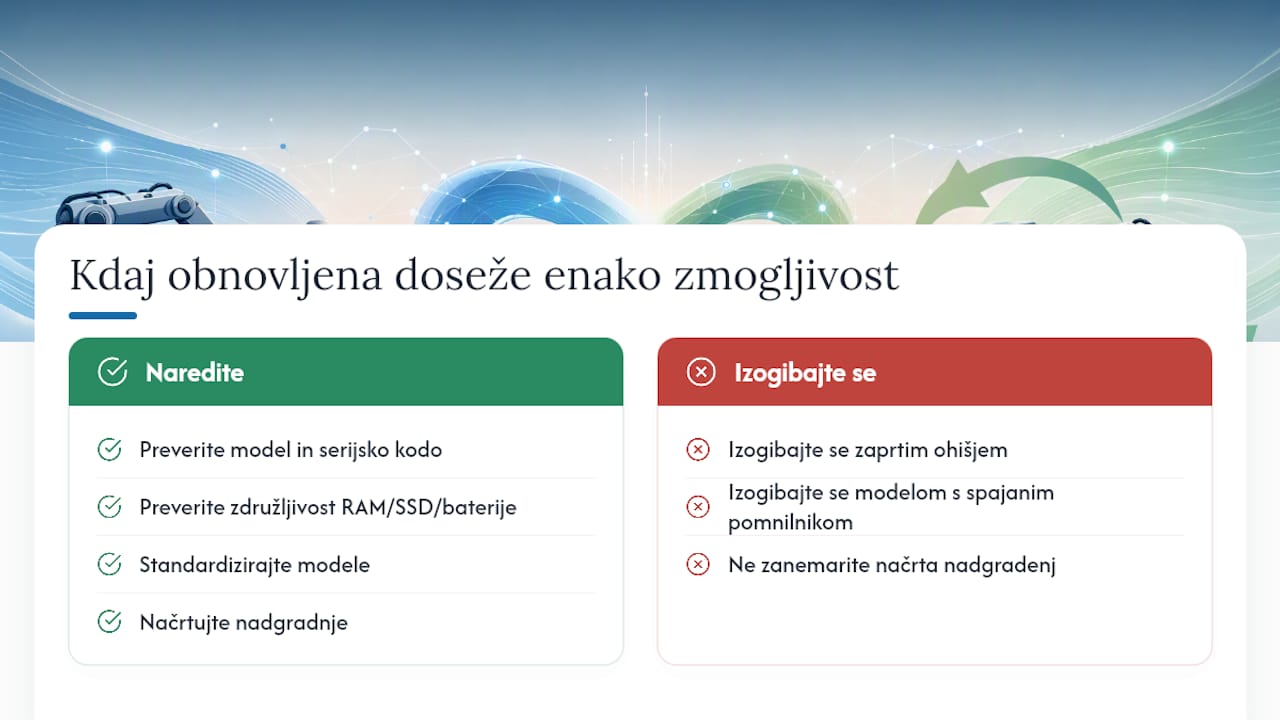 Kdaj obnovljena oprema ponudi enako zmogljivost kot nova — overview diagram