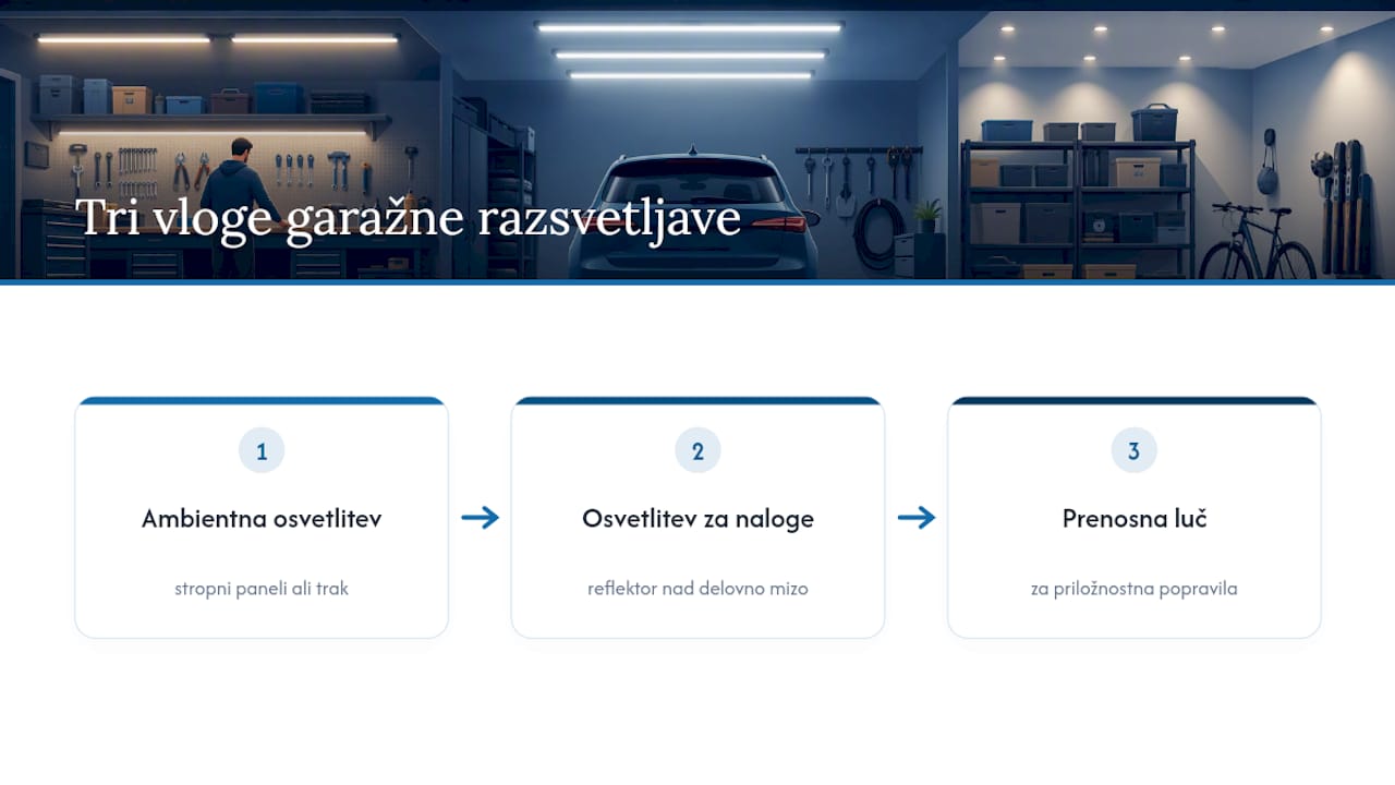 Tri funkcije LED osvetlitve v garaži