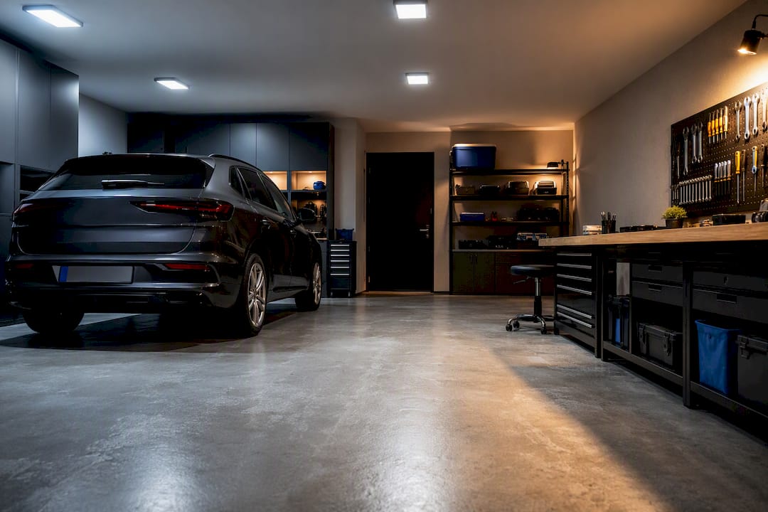 LED luči v urejeni garaži