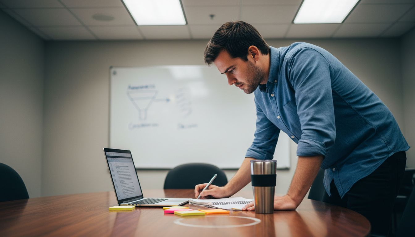 Content planning session with audience funnel notes