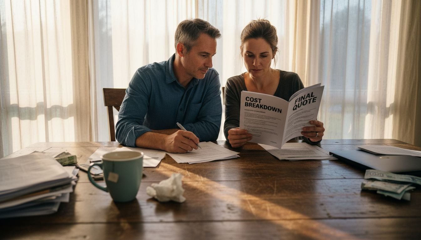 Couple signing binding moving quote contract