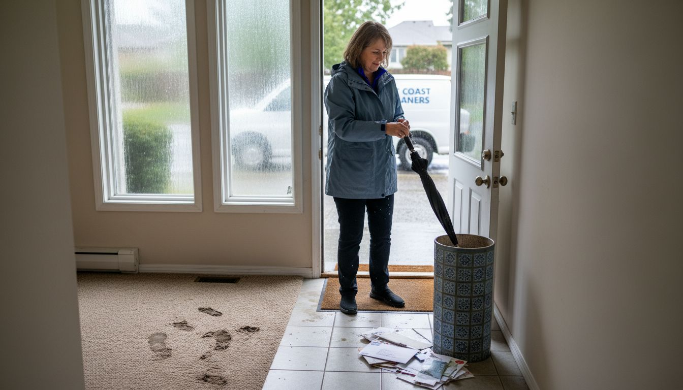 Homeowner dealing with local rain and cleaning