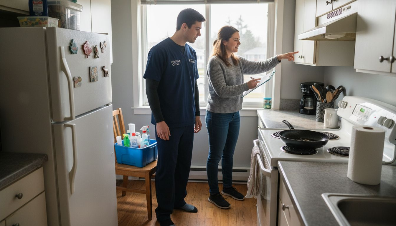 Cleaners and resident discuss apartment estimate