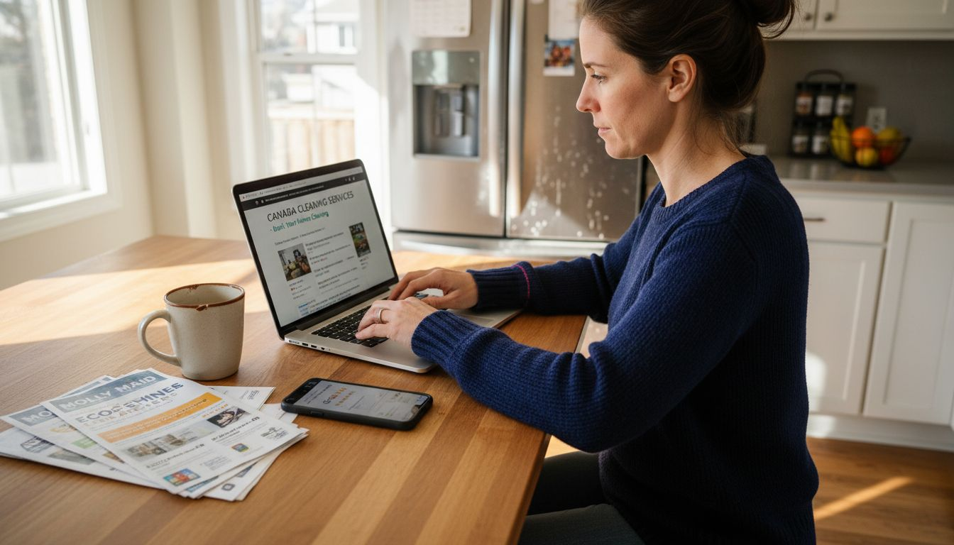 Person researching cleaning service providers