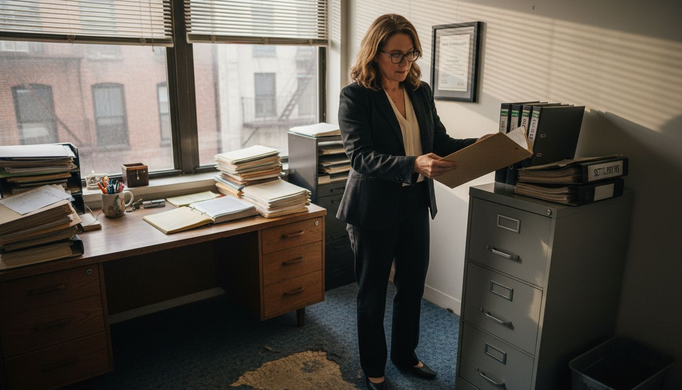 Injury lawyer reviewing client case files