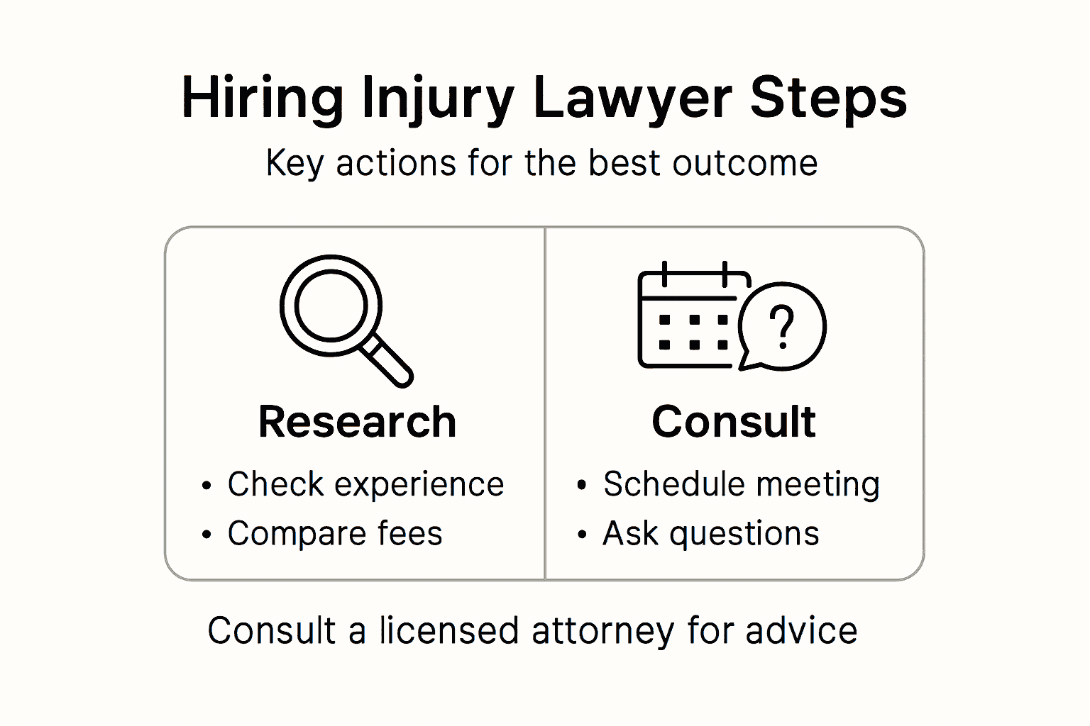 Infographic outlining steps for hiring injury lawyer