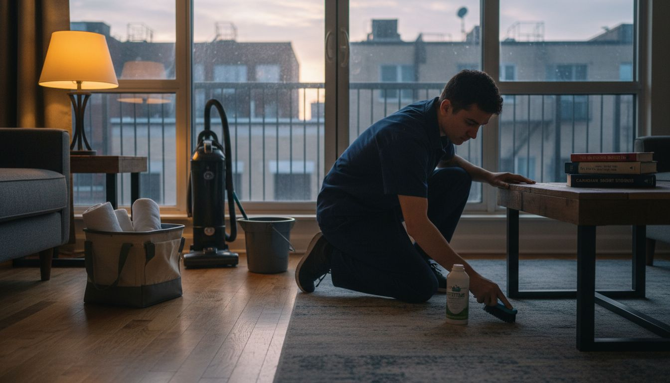 Cleaner using tools on condo baseboards