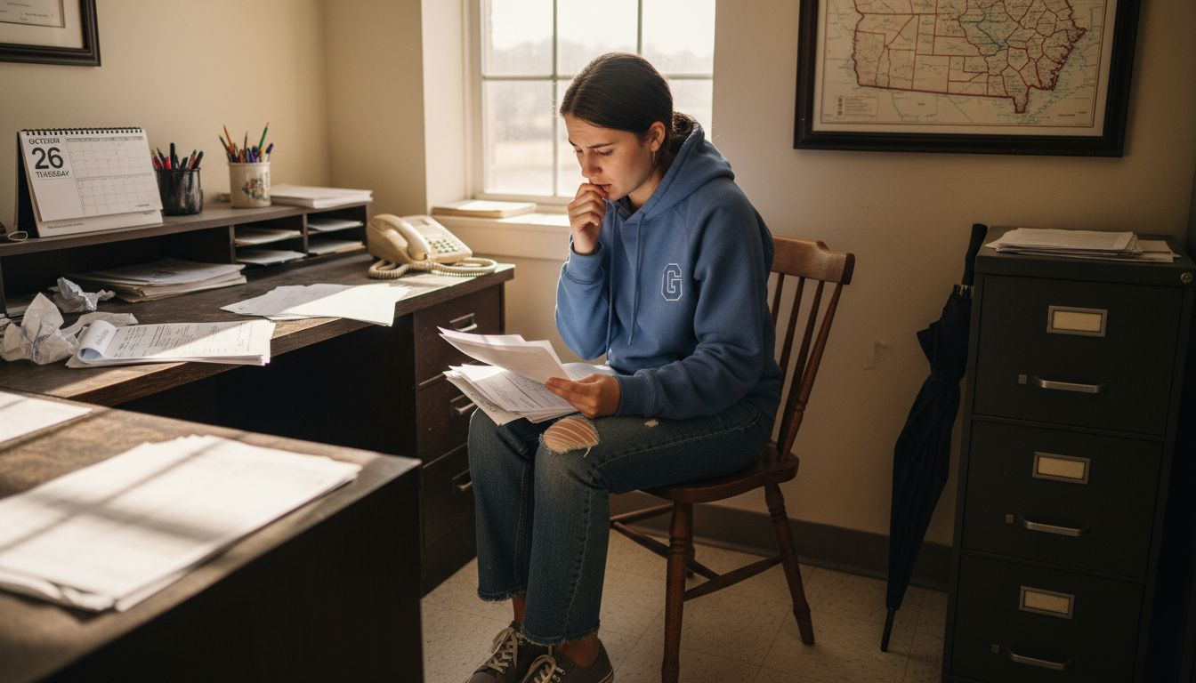 Client reviewing documents in Georgia attorney waiting room