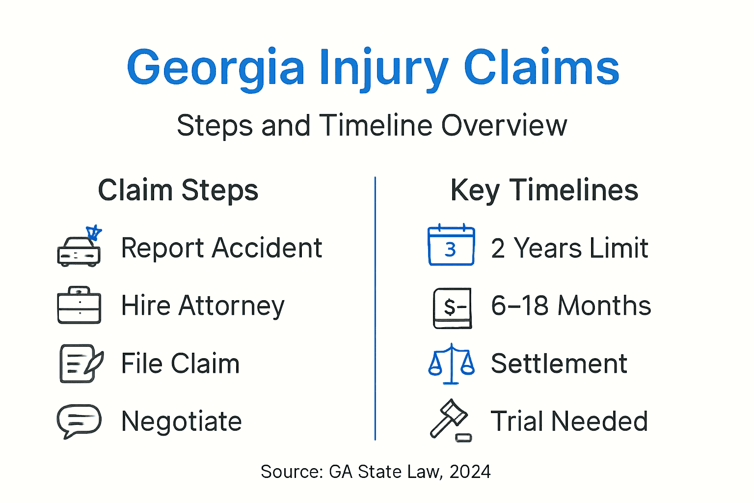 Infographic showing Georgia injury claim steps and timeline