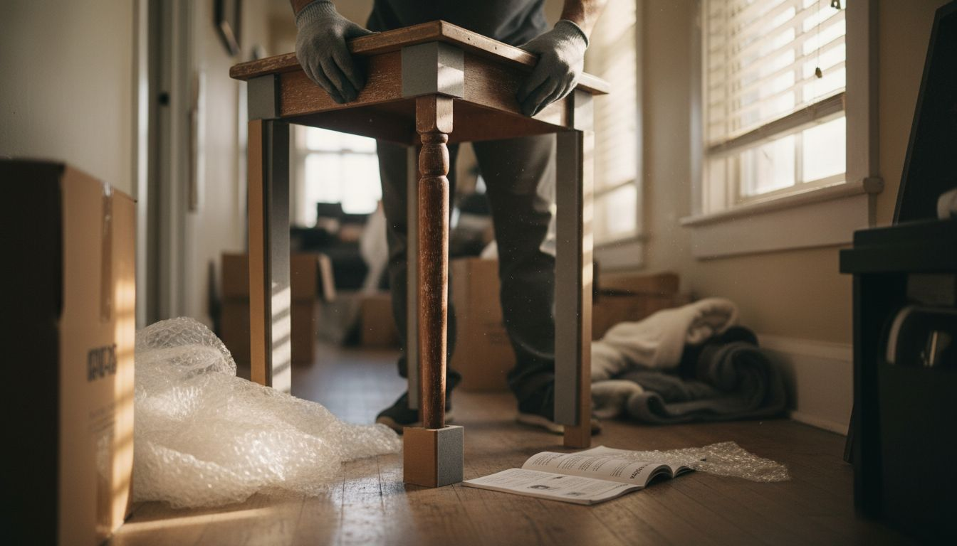 Protecting wooden antique table for moving