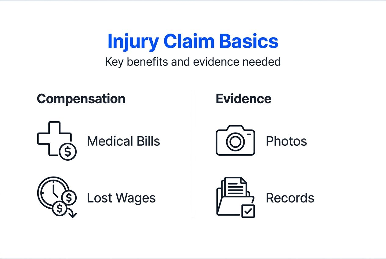 Infographic showing injury claim compensation and evidence types