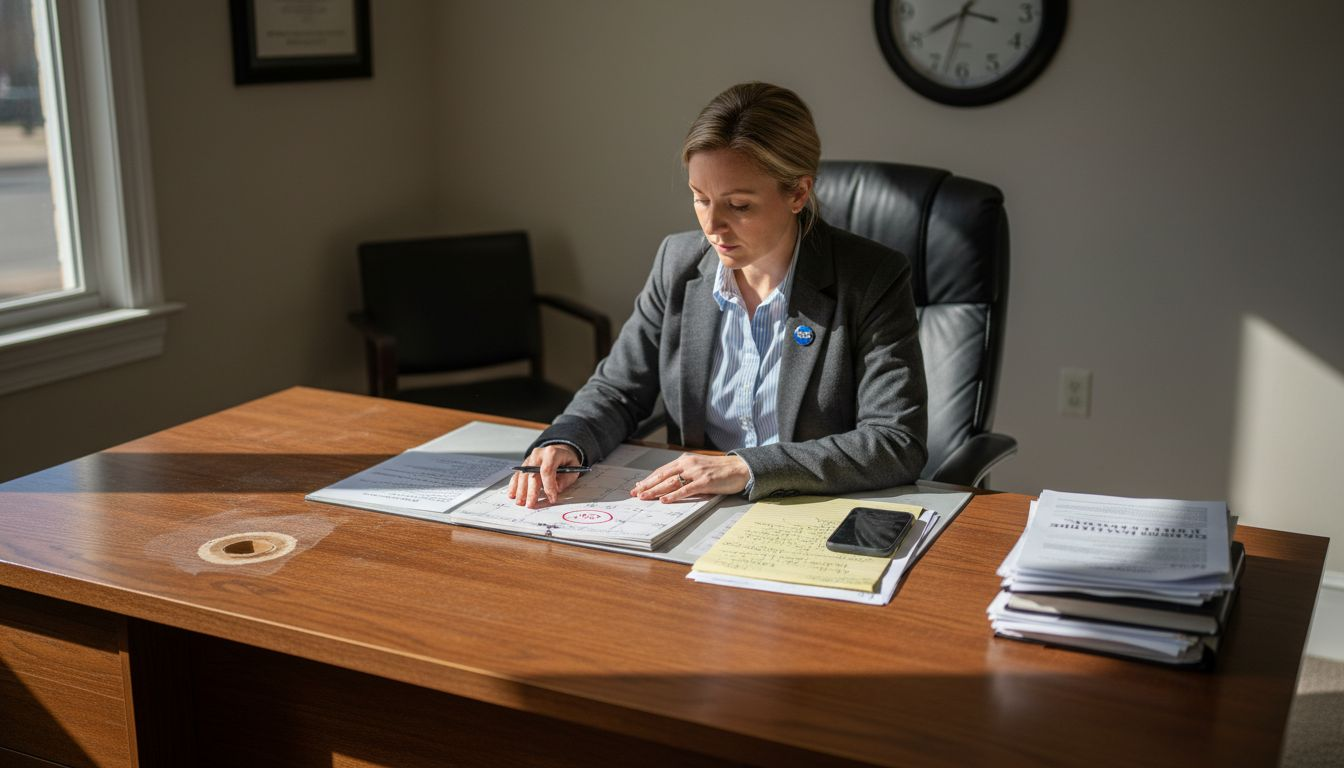 Attorney reviewing legal deadlines at desk