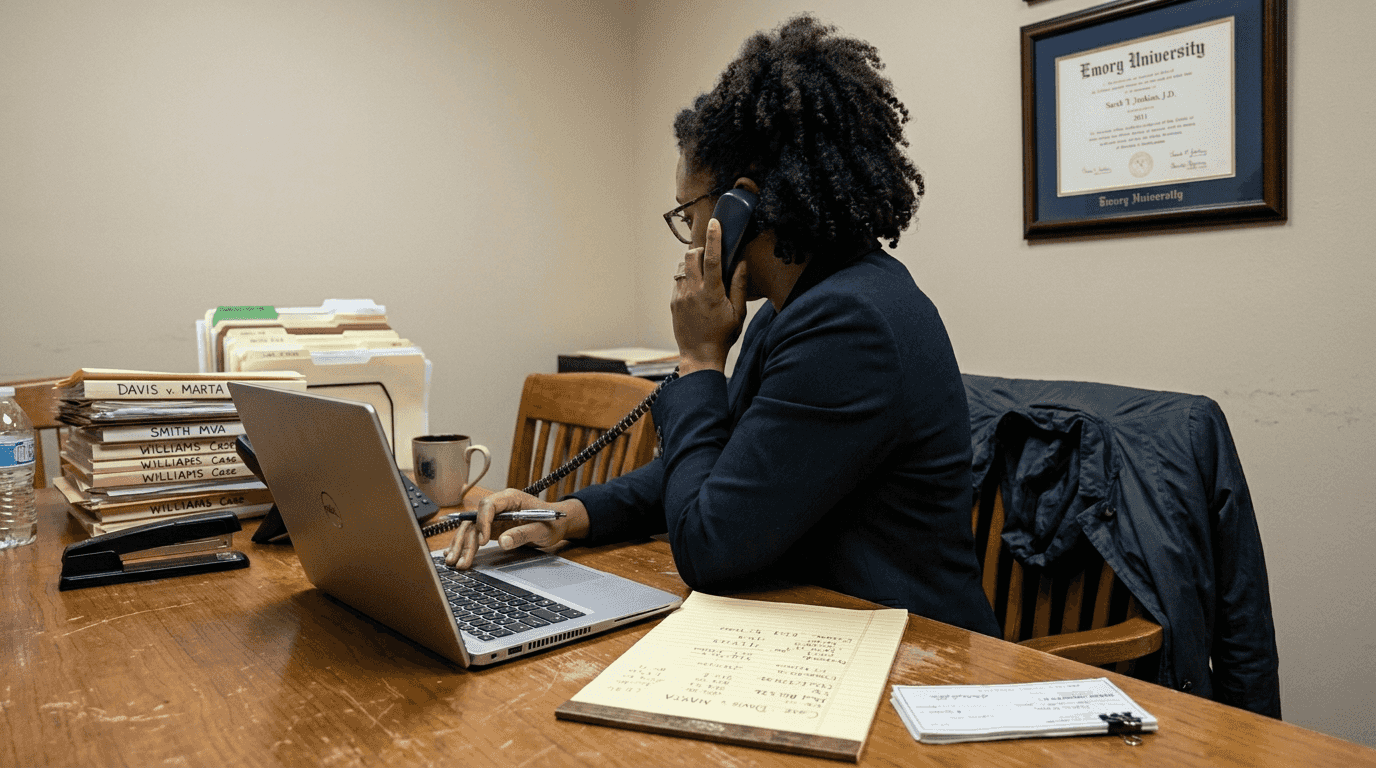 Lawyer negotiating settlement offer on call