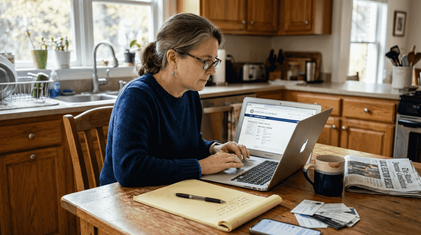 Woman checking Georgia lawyer credentials online