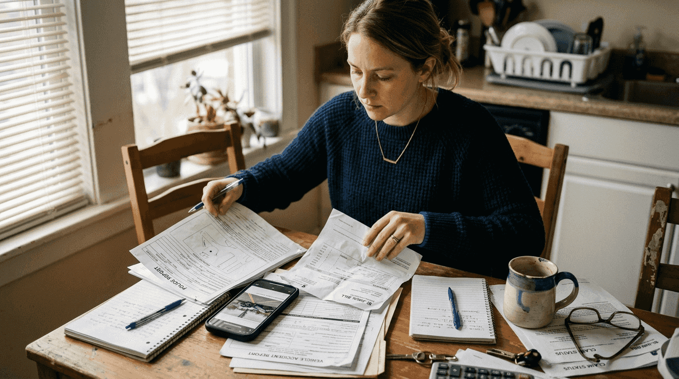 Sorting accident evidence and documents at home