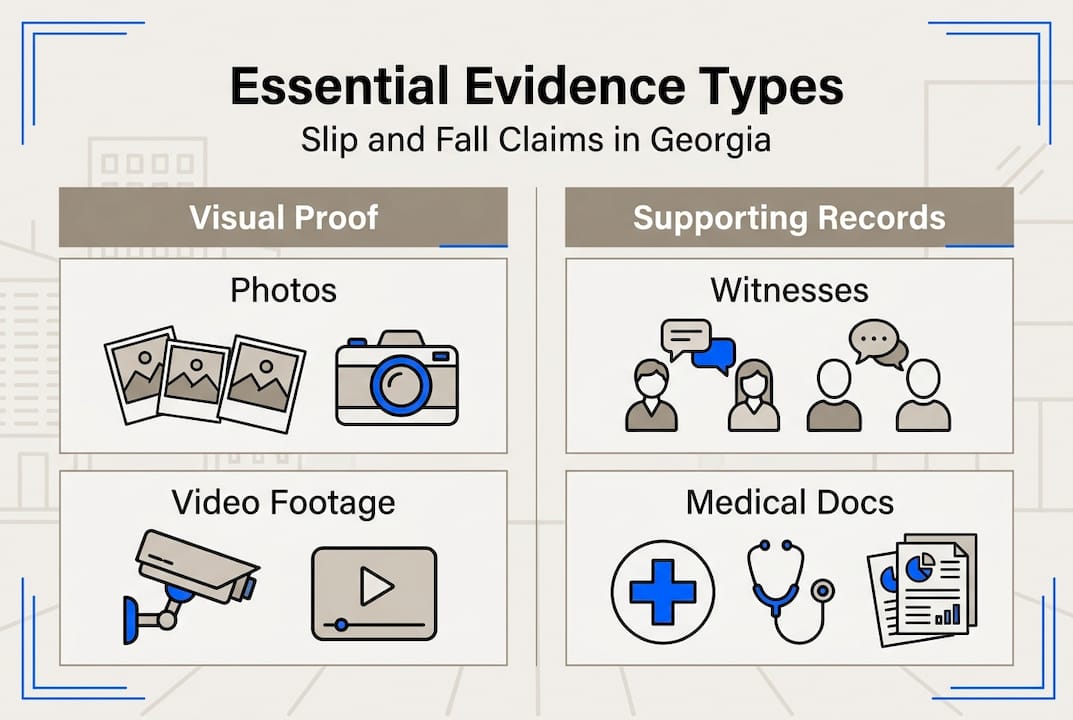 Infographic showing key slip and fall evidence types