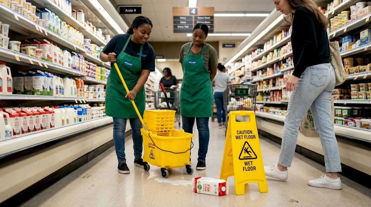 Grocery store slip and fall hazard cleaned up