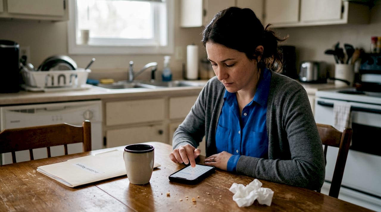 Woman recording important accident date at table