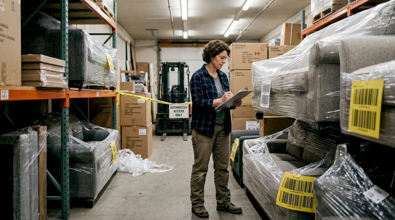 Worker tracking furniture in full-service storage warehouse