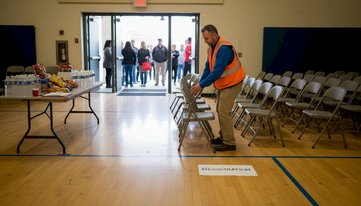 Setting up evacuation reception centre gym