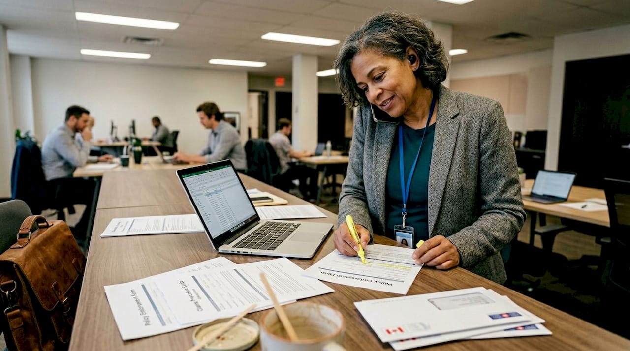 Office manager reviewing insurance paperwork