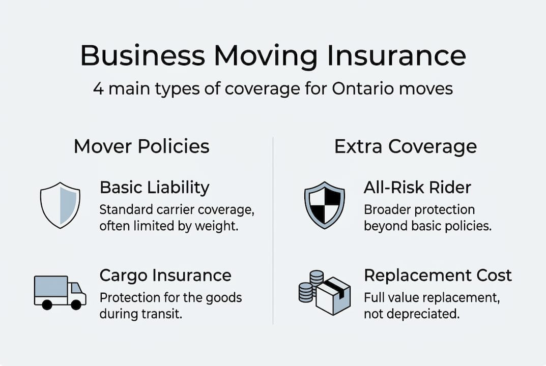 Infographic summarizing business moving insurance types