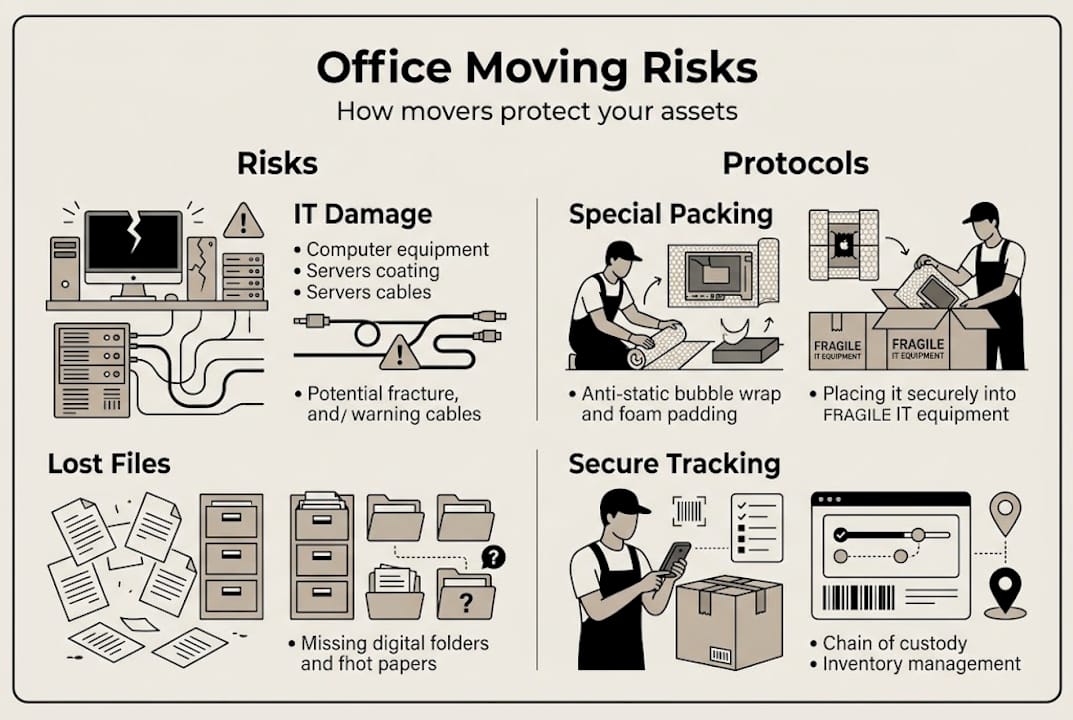 Infographic showing office moving risks and protocols