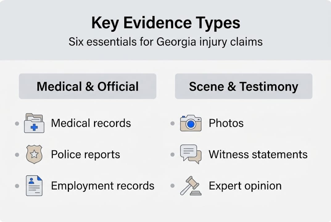 Infographic showing types of evidence Georgia injury claims