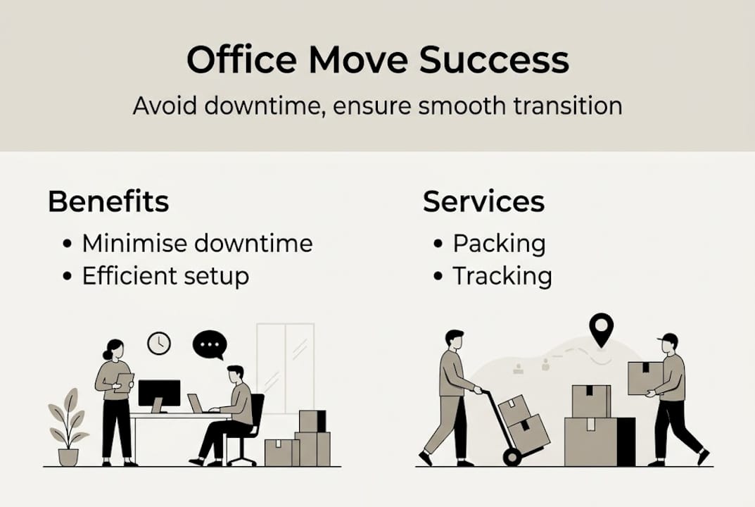 Office move success infographic with benefits