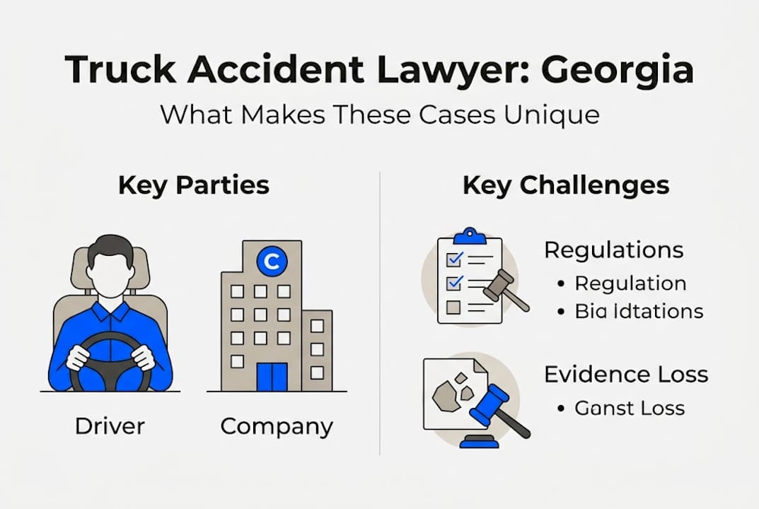 Infographic showing parties and challenges in Georgia truck cases