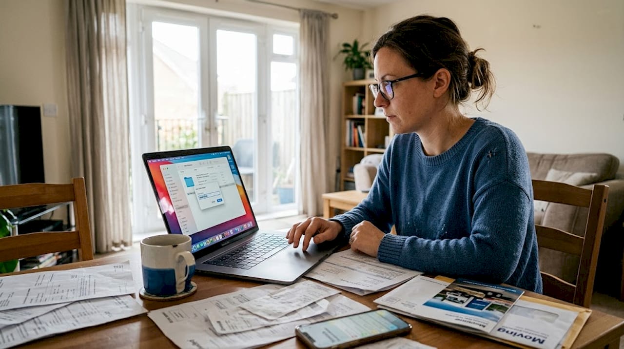 Woman organizing moving checklist on laptop