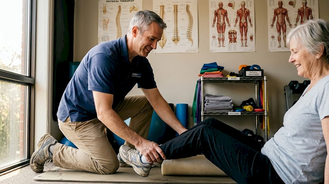 Physical therapist demonstrating back exercises