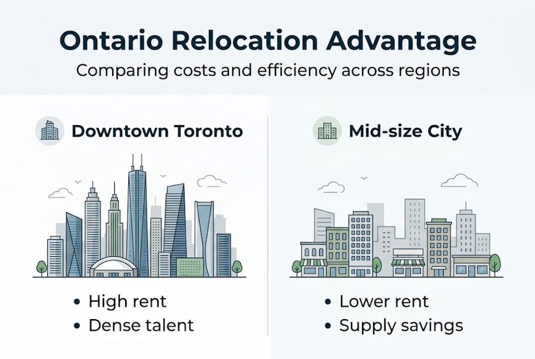 Infographic showing Ontario business relocation comparisons