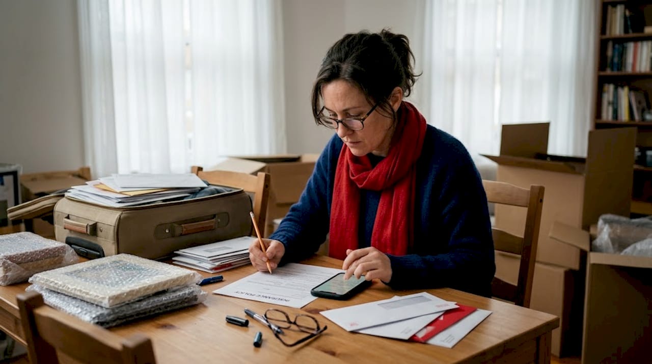 Woman reviews insurance while moving