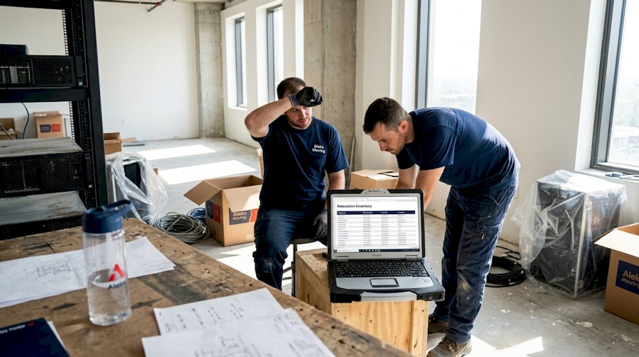 IT staff preparing technology for move