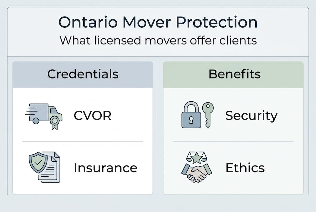 Infographic showing Ontario mover protection credentials and benefits