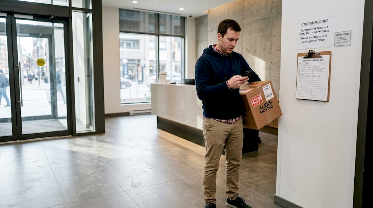 Ontario condo lobby with moving logistics