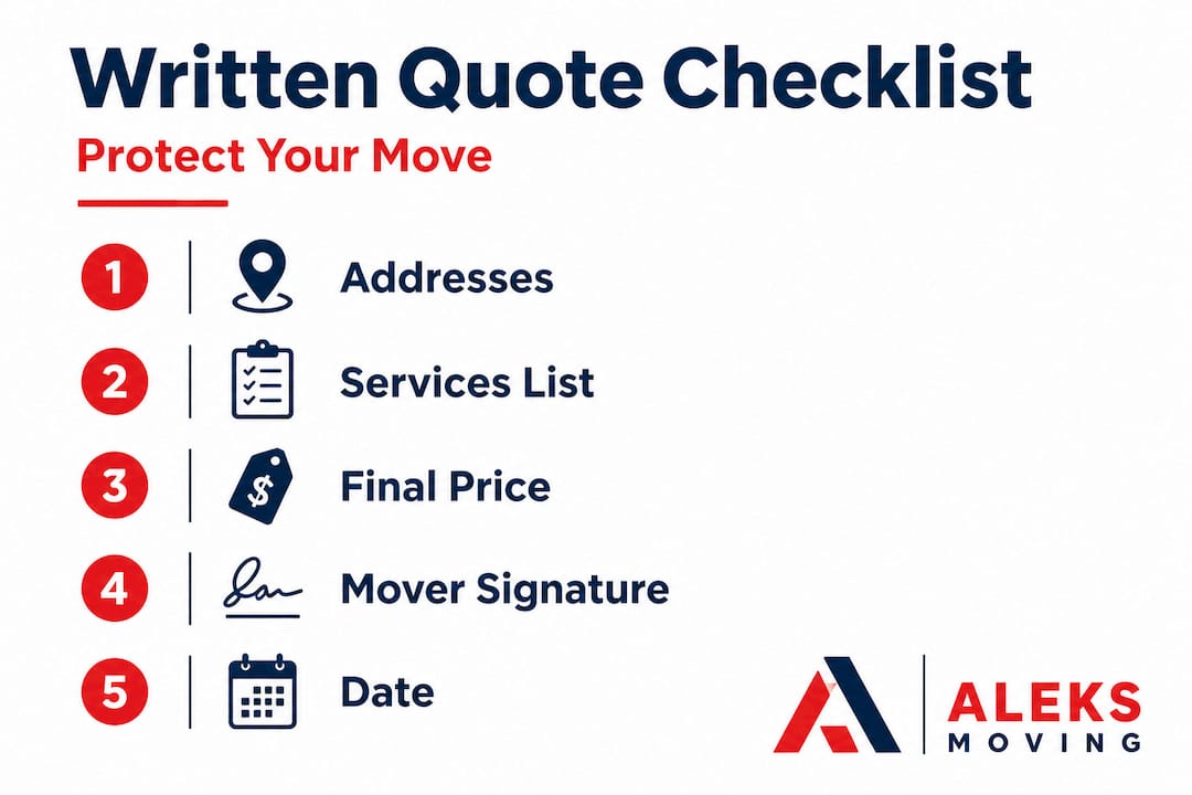 Infographic showing key items in a moving quote checklist