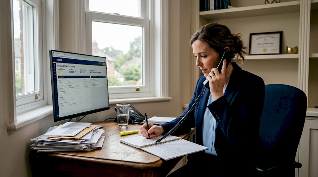 Woman following up on insurance claim by phone