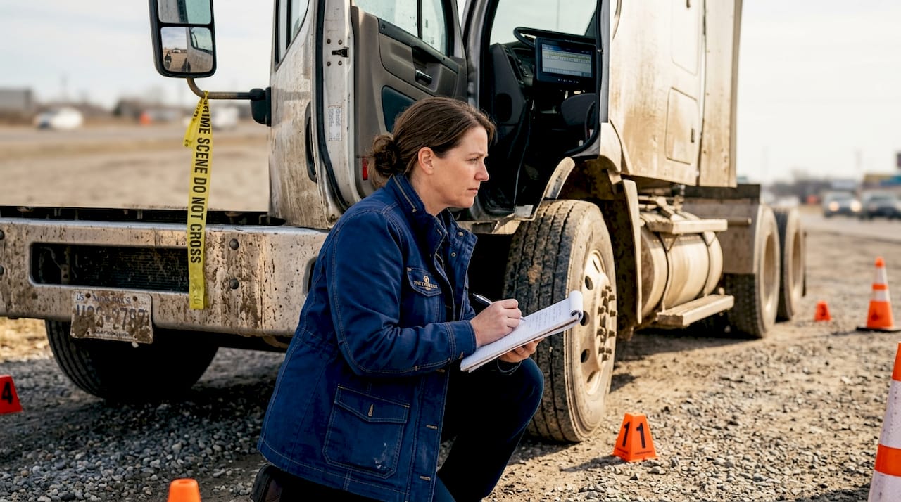 Investigator documents truck evidence after accident