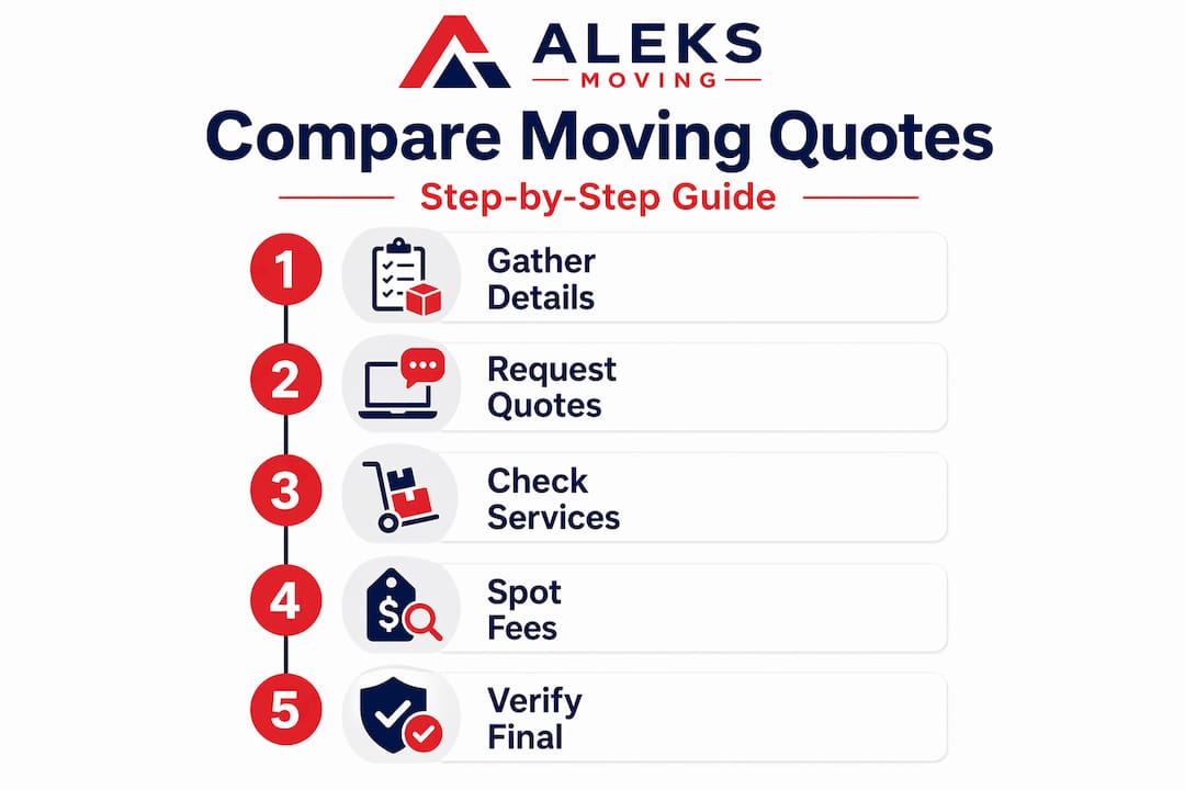 Infographic showing steps to compare moving quotes